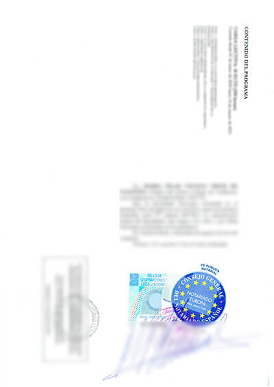 Parte trasera del diploma FA Universidad Europea Miguel de Cervantes