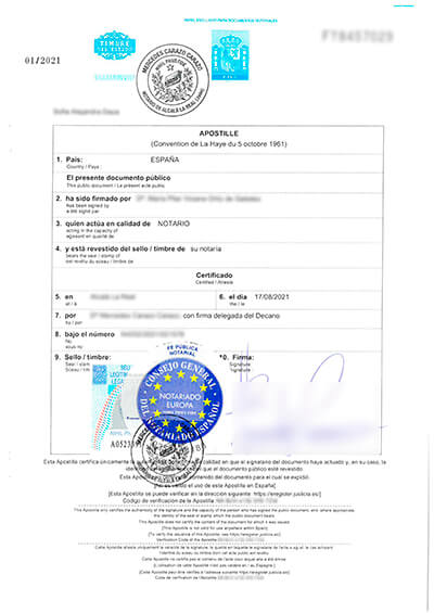 Apostilla del diploma FA Universidad Europea Miguel de Cervantes