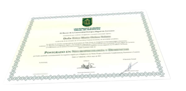 Parte delantera del certificado