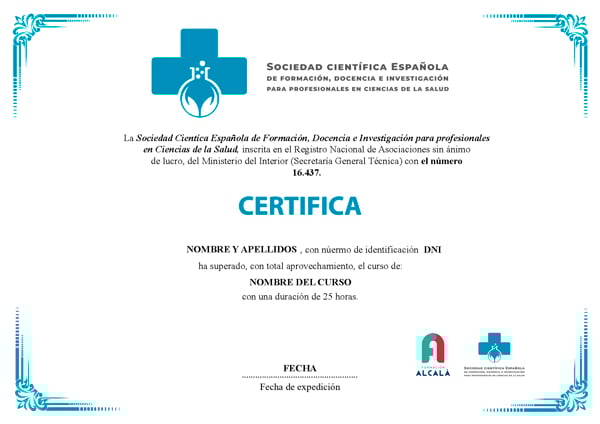 Parte delantera del certificado de la Sociedad Científica
