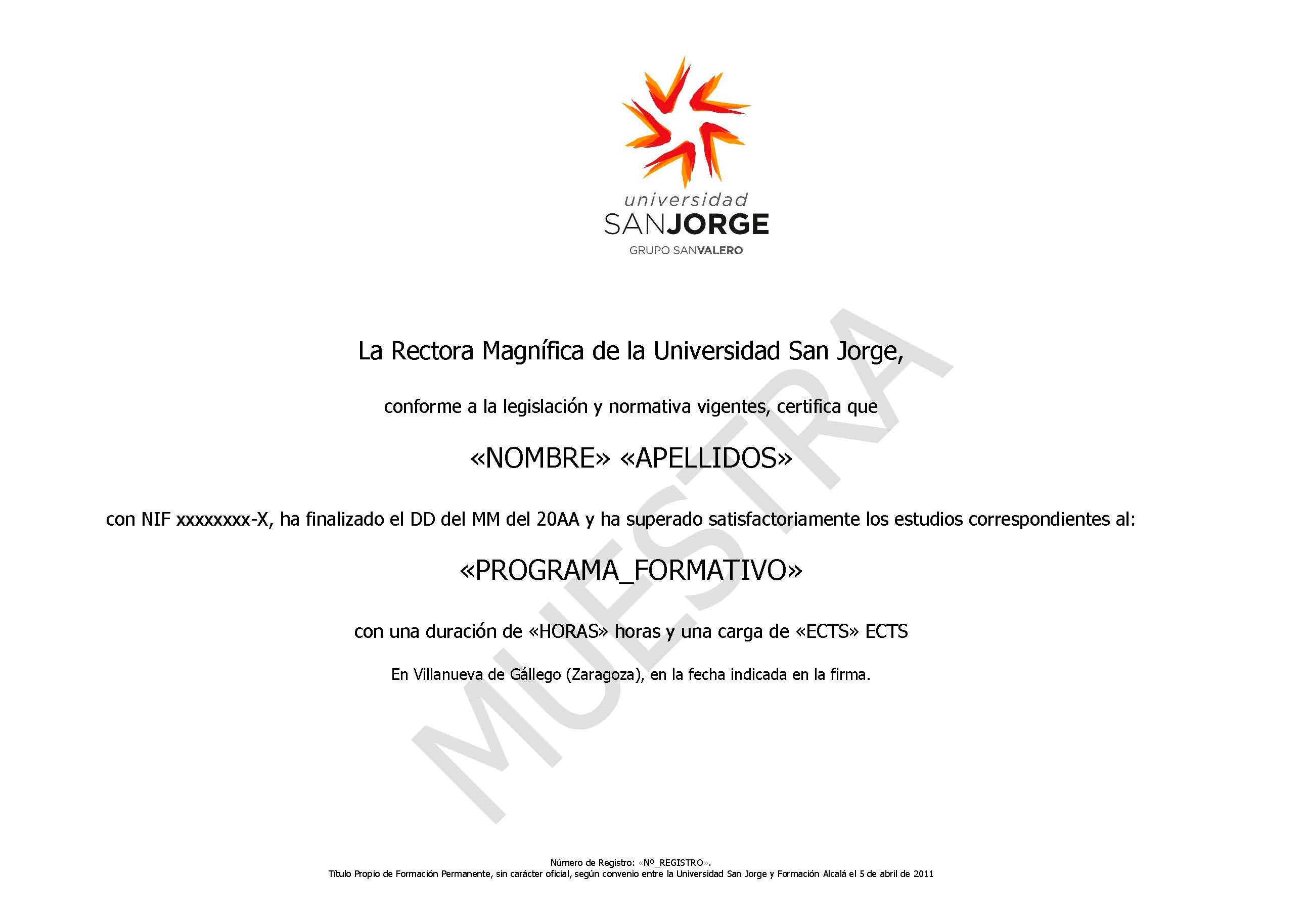 Parte delantera del certificado