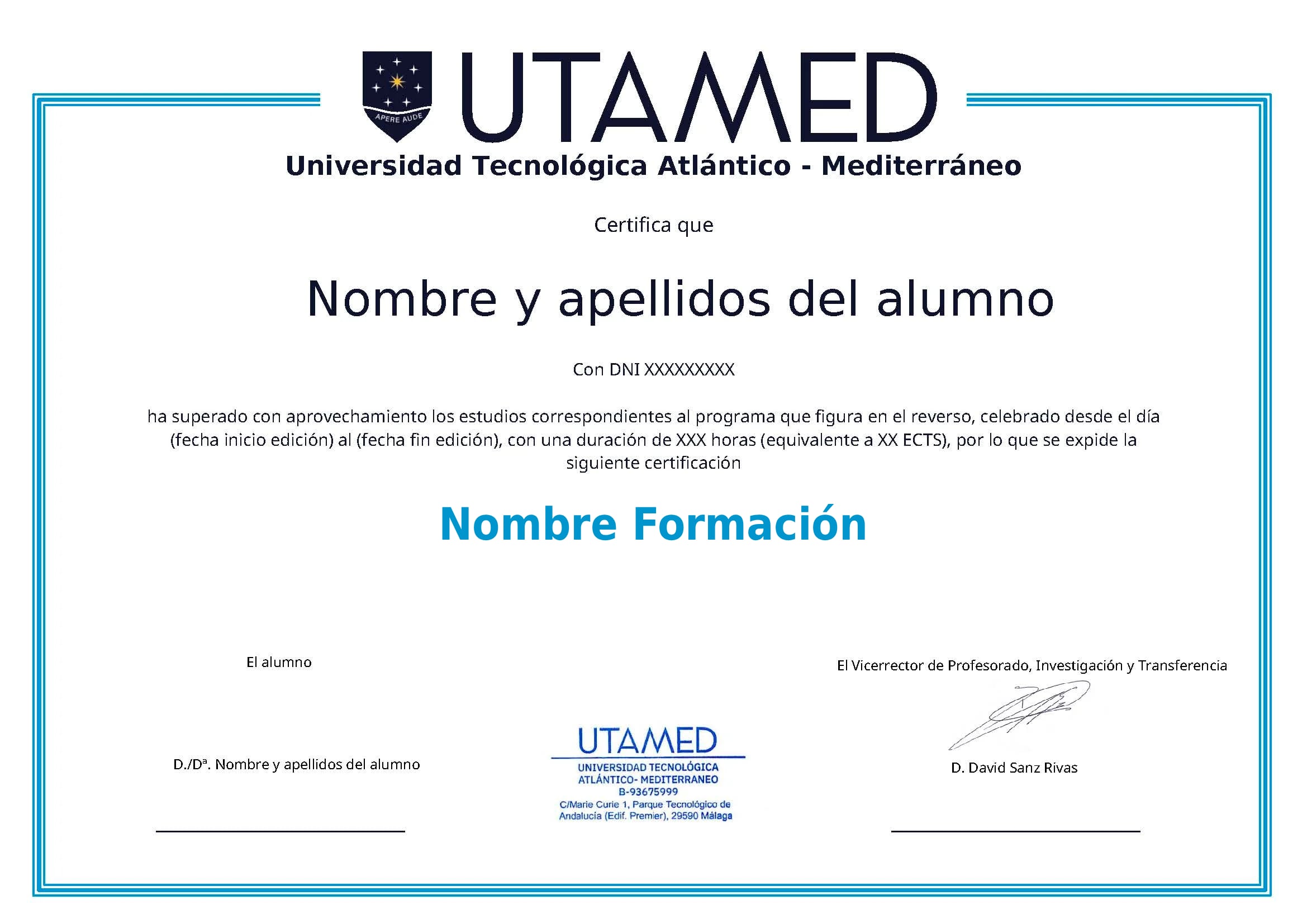 Parte delantera Modelo UTAMED Parte delantera Modelo UTAMED