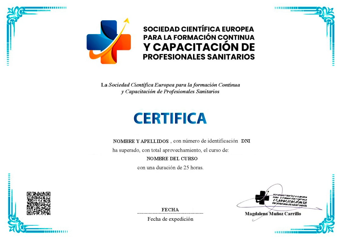 Parte delantera del certificado de la Sociedad Científica